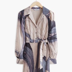& Other Stories Print Pleated Long Sleeve Midi Dress